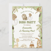 Dino Party | Niedliche Dinosaurier Erster Geburtst Einladung (Vorderseite)