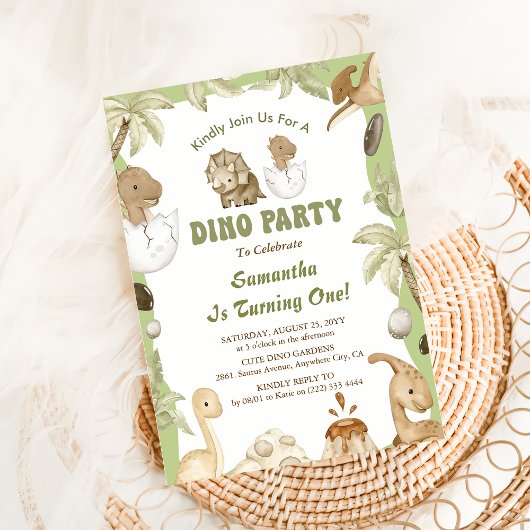 Dino Party | Niedliche Dinosaurier Erster Geburtst Einladung