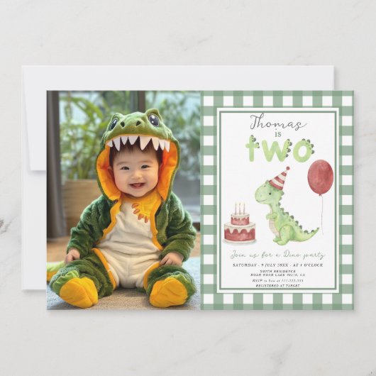Dino Party | Niedlicher Dinosaur-Zwei-Rex-Geburtst Einladung (Vorderseite)