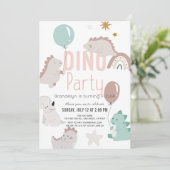 Dino Party Pink Dinosaur Girl Geburtstag Einladung (Stehend Vorderseite)