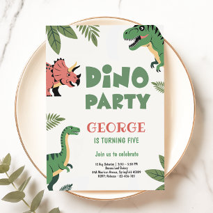 Dino-Party   Süße Dino-Dinosaurier 5. Geburtstag Einladung