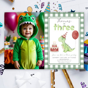 Dino-Party   Süße Dinosaurier Drei-Rex-Geburtstag Einladung