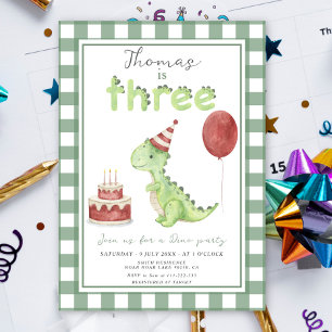 Dino-Party   Süße Dinosaurier Drei-Rex-Geburtstag Einladung