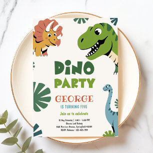 Dino-Party Süße lustige Dinosaurier zum 5. Gebur Einladung