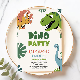Dino-Party | Süße lustige Dinosaurier zum 5. Gebur Einladung
