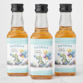 Dino Party Watercolor Boy Blue Birthday Alkoholflaschenetikett (Flaschen)