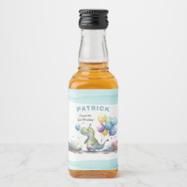 Dino Party Watercolor Boy Blue Birthday Alkoholflaschenetikett