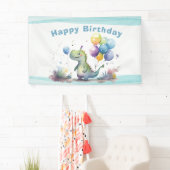 Dino Party Watercolor Boy Blue Birthday Banner (Insitu)