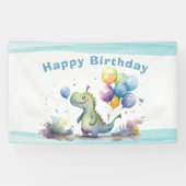 Dino Party Watercolor Boy Blue Birthday Banner (Horizontal)