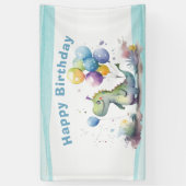 Dino Party Watercolor Boy Blue Birthday Banner (Vertikal)