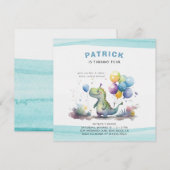 Dino Party Watercolor Boy Blue Birthday Einladung (Vorne/Hinten)