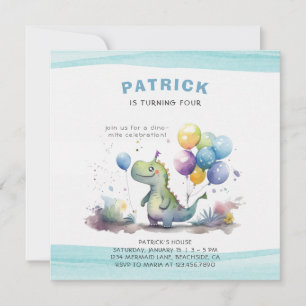 Dino Party Watercolor Boy Blue Birthday Einladung