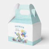 Dino Party Watercolor Boy Blue Birthday Geschenkschachtel (Rückseite)