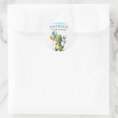 Dino Party Watercolor Boy Blue Birthday Runder Aufkleber (Tasche)