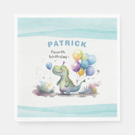 Dino Party Watercolor Boy Blue Birthday Serviette