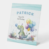 Dino Party Watercolor Boy Blue Birthday Sockelschild (Vorderseite)