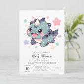 Dino Pastel Dinosaur Babydusche Einladung (Stehend Vorderseite)