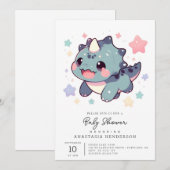 Dino Pastel Dinosaur Babydusche Einladung (Vorne/Hinten)