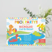 Dino-Pool-Party Einladung, Pool-Party laden ein Einladung (Stehend Vorderseite)