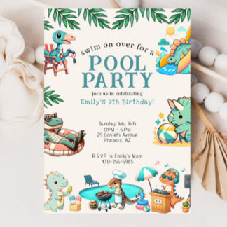 Dino Pool Party Geburtstag Einladung