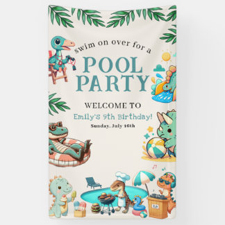 Dino Pool Party Geburtstag Einladung Banner