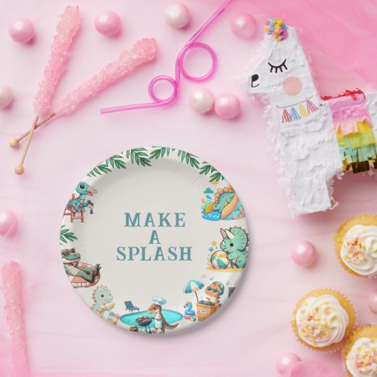 Dino Pool Party Geburtstag Pappteller (Party)