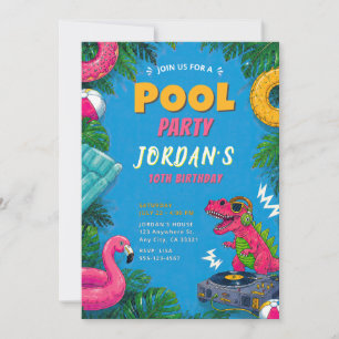 Dino-Poolparty-Geburtstagseinladung Einladung