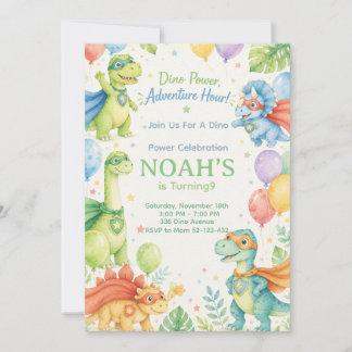 Dino Power Adventure Hour Watercolor Dinosaur Einladung