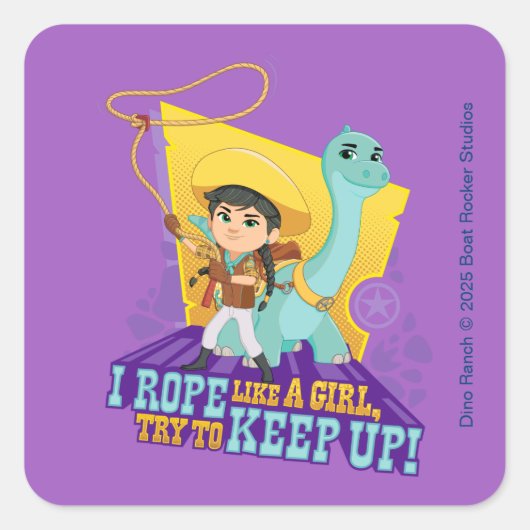 Dino Ranch | Min und Klee Quadratischer Aufkleber (Vorderseite)