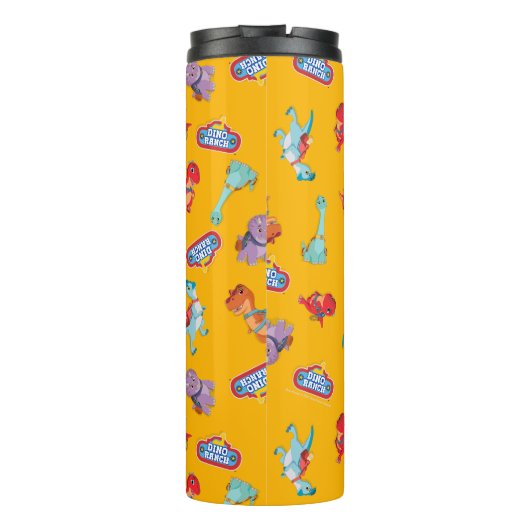Dino Ranch Muster in Gelb Thermosbecher (Rückseite)