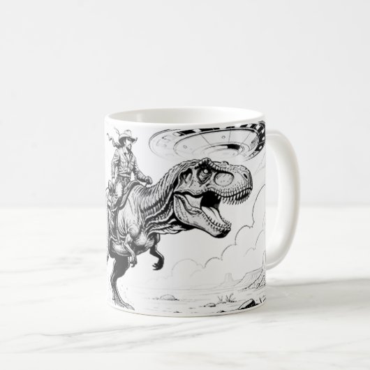 Dino-reitender Cowboy Kaffeetasse (VorderseiteRechts)