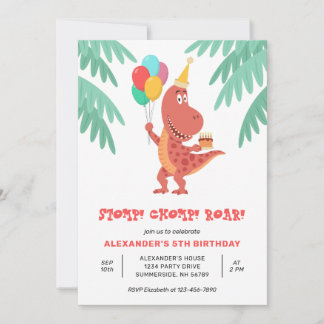 Dino Rex Dinosaur Cake Balloon 5. Geburtstagsparty Einladung