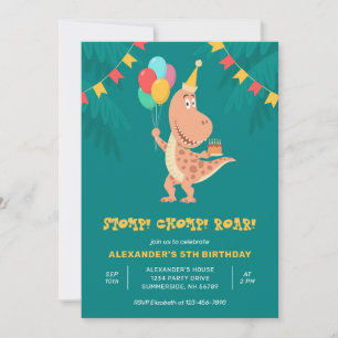 Dino Rex Dinosaur Cake Balloon 5. Geburtstagsparty Einladung