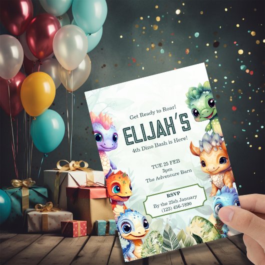 Dino Roar 4. Geburtstag Bash Einladung