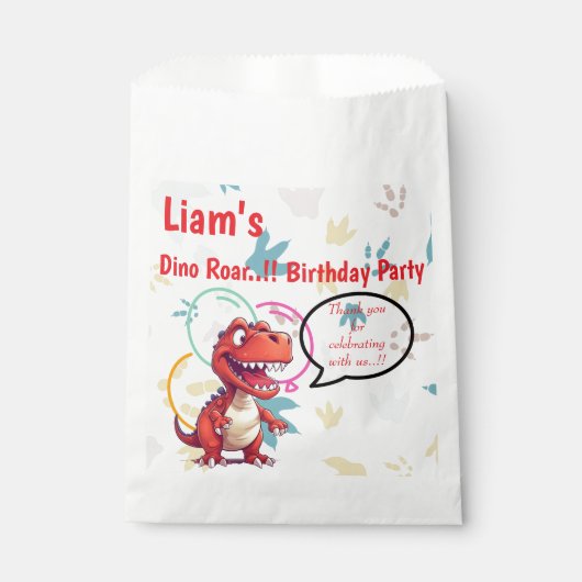 Dino Roar Birthday Party Geschenktütchen (Vorderseite)