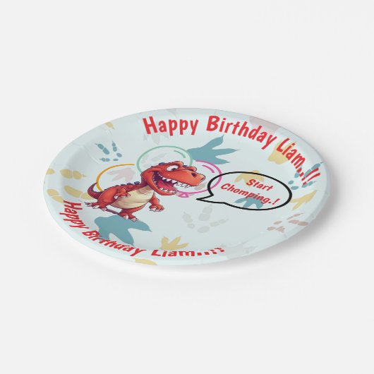 Dino Roar Birthday Party Pappteller (Schrägansicht)