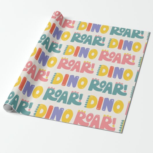 Dino Roar Text Pattern Geschenkpapier (Ungerollt)