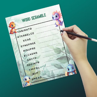 Dino Roar Word Scramble Party-Spielplan