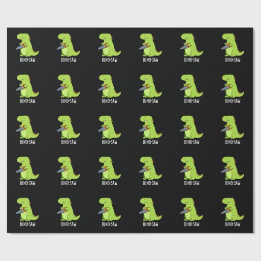 Dino-Säge Funny Dinosaur Tool Pun Dark BG Geschenkpapier (Flach)