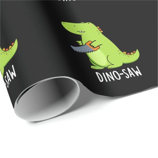 Dino-Säge Funny Dinosaur Tool Pun Dark BG Geschenkpapier (Rolleneckpunkt)