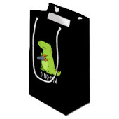 Dino-Säge Funny Dinosaur Tool Pun Dark BG Kleine Geschenktüte (Vorderseite Schrägansicht)