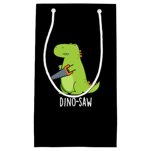 Dino-Säge Funny Dinosaur Tool Pun Dark BG Kleine Geschenktüte (Vorderseite)