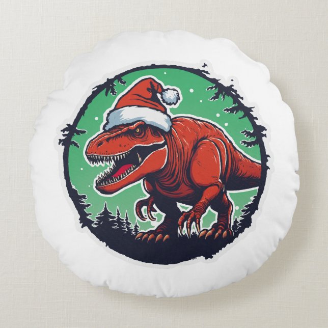 Dino Santa Pillow Rundes Kissen (Vorderseite)