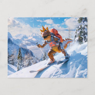 Dino-Ski-Abenteuer in den Alpen Feiertagspostkarte