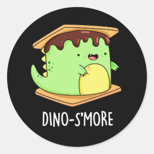 Dino-smore Funny Dinosaur Smore Pun Dark BG Runder Aufkleber