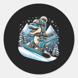 Dino Snowboarden Spaß Cooles Snowboard für Damen Runder Aufkleber