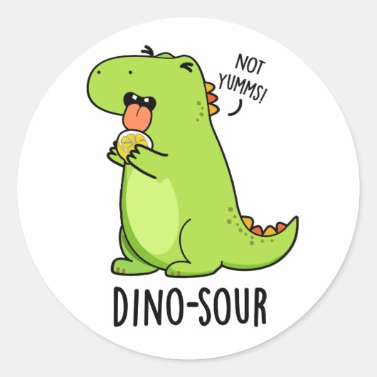 Dino-sour Funny Dinosaur Pun Runder Aufkleber (Vorderseite)
