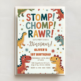 Dino Stomp Chomp ROAR Erste Geburtstagsfeier Einladung