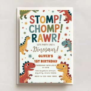 Dino Stomp Chomp ROAR Erste Geburtstagsfeier Einladung