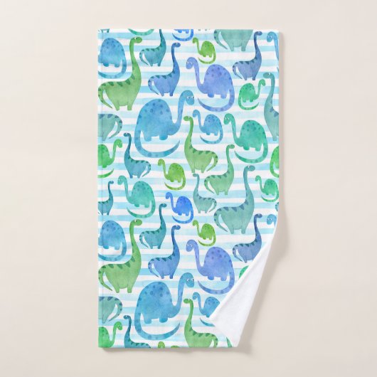 Dino Stripe Wasserfarbe Dinosaurier Adorable Badhandtuch Set (Handtuch)